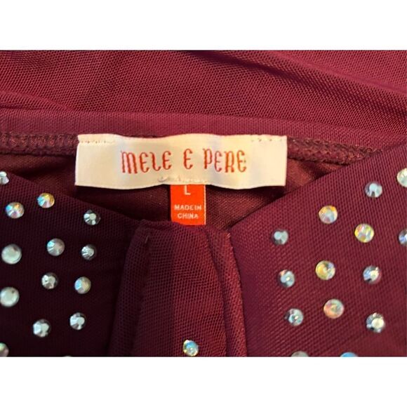 Mele E Pere Burgundy Rhinestone Adorned Sleeveless Dress - Picture 4 of 6